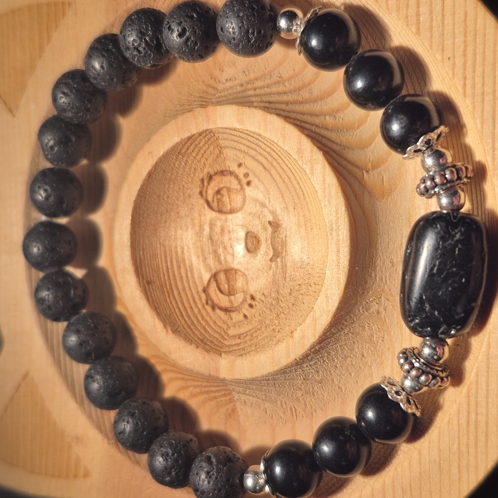 Artisan Crafted Silver Obsidian with Obsidian and lava beads